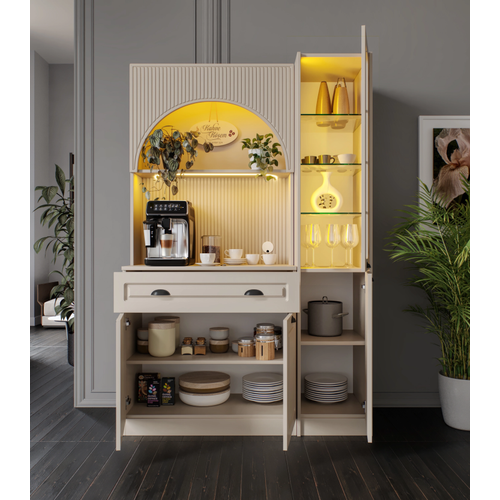 Siena Kum Beji Midi Sa� Vitrinli 130 cm Komple MDF LED Ayd�nlatmal� Kahve K��esi Montaj Dahil