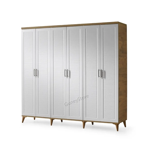 �cretsiz Montaj Paris 6 Kapakl�  Komple MDF Atlantik �am-Beyaz Gard�rop