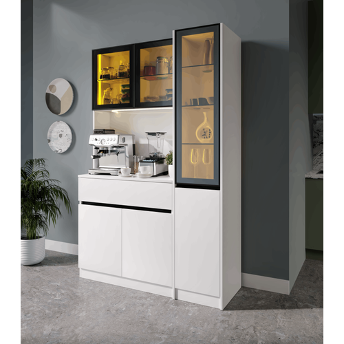 Lotus Midi Sa� Vitrinli Kahve K��esi Komple MDF LED Mutfak Dolab�