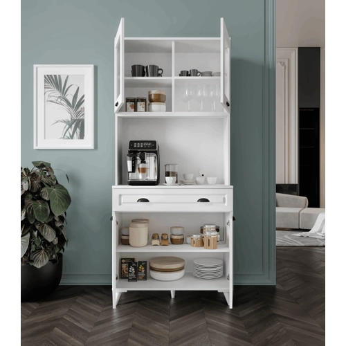 Luna 2 Kapakl� Ayakl� Kahve K��esi � 93 cm MDF, LED Ayd�nlatmal�, �ok Ama�l� Mutfak ve Airfryer Dolab�