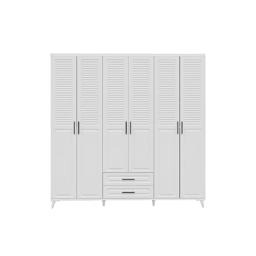 �cretsiz Montaj Komple MDF Sanat 6 Kapakl� �ekmeceli Beyaz Gard�rop