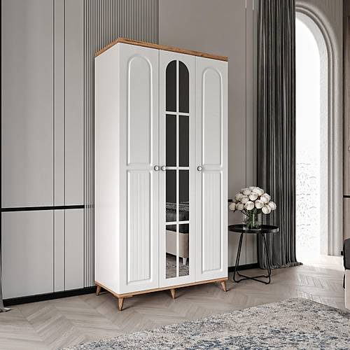 cretsiz Montaj Bohem 3 Kapakl Aynal Komple MDF  Gardrop