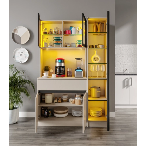 Lora Kum Beji Midi Sa� Vitrinli Komple MDF LED Ayd�nlatmal� Kahve K��esi