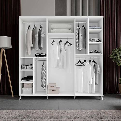 cretsiz Montaj Safir 6 Kapakl Komple MDF Beyaz Gardrop
