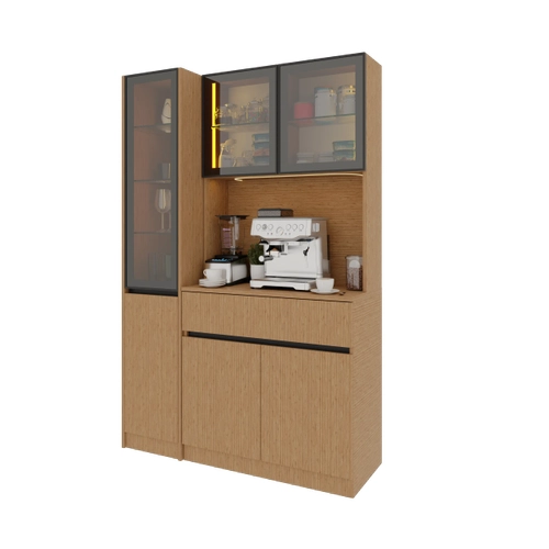 Bambu Midi Sol Vitrinli Komple MDF LED Ayd�nlatmal� Kahve K��esi