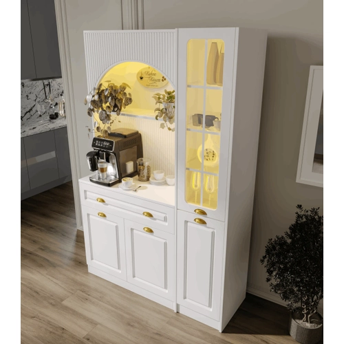 Armoni Gold Midi Kahve K��esi Sa� Vitrinli Komple MDF