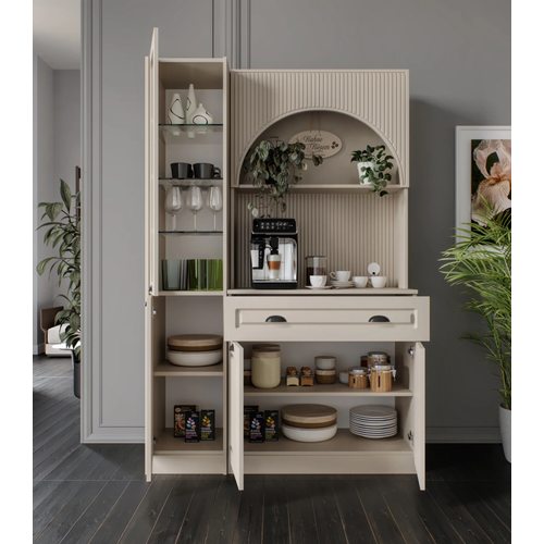 Siena Kum Beji Midi Sol Vitrinli 130 cm Komple MDF LED Ayd�nlatmal� Kahve K��esi Montaj Dahil