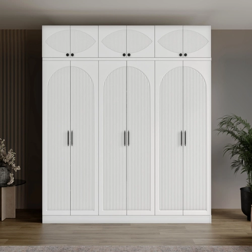 �cretsiz Montaj Oslo 6 Kapakl� Y�kl�kl� Komple MDF Beyaz Gard�rop �cretsiz Montaj