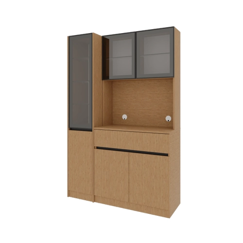 Bambu Midi Sol Vitrinli Komple MDF LED Ayd�nlatmal� Kahve K��esi