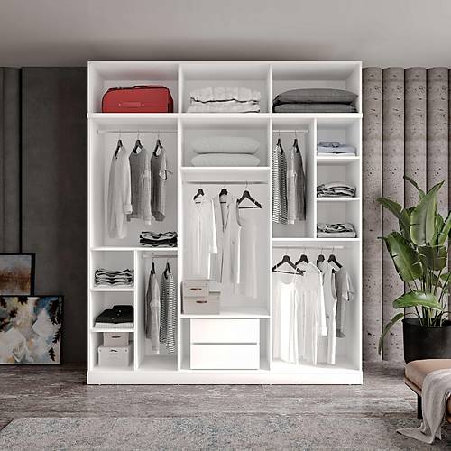 �cretsiz Montaj Milas 6 Kapakl� Komple MDF Y�kl�kl� Gard�rop