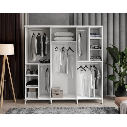 �cretsiz Montaj Milano 6 Kapakl� Komple MDF Beyaz Gard�rop