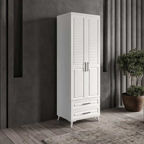 Sanat 2 Kapaklı Çekmeceli Komple MDF Beyaz Gardırop | Kompakt ve