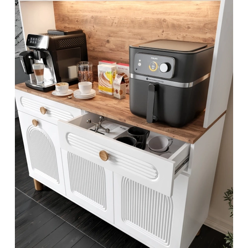 Rosa Kahve K��esi - 140 cm MDF Mutfak Dolab� - LED Ayd�nlatmal� - �cretsiz Montaj