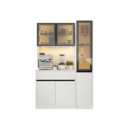 Lotus Midi Sa� Vitrinli Kahve K��esi Komple MDF LED Mutfak Dolab�