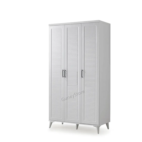 �cretsiz Montaj Paris 3 Kapakl� Komple MDF Beyaz Gard�rop