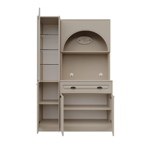 Siena Kum Beji Midi Sol Vitrinli 130 cm Komple MDF LED Ayd�nlatmal� Kahve K��esi Montaj Dahil