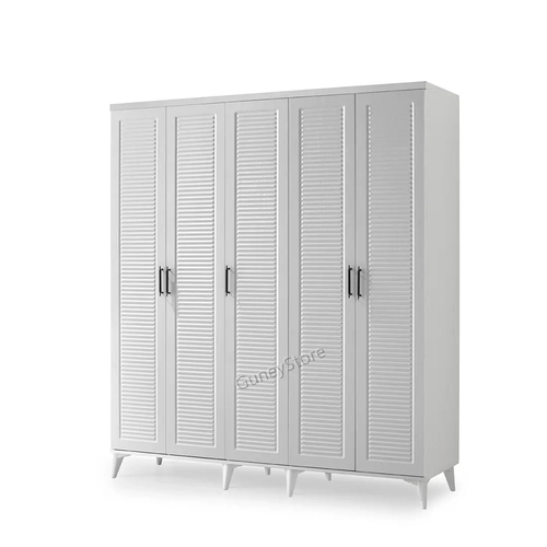 �cretsiz Montaj Paris 5 Kapakl� Komple MDF Beyaz Gard�rop