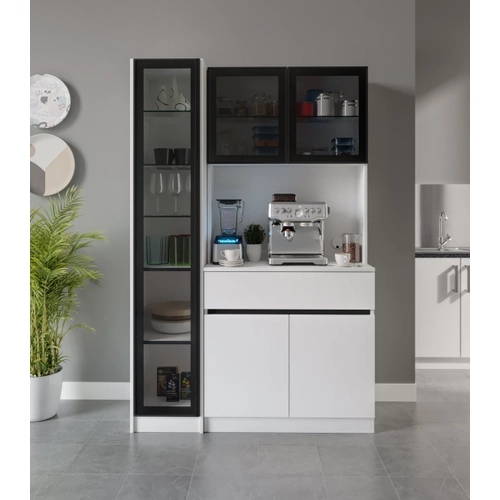 Moon Midi Sol Vitrinli Kahve K��esi Komple MDF LED Mutfak Dolab�
