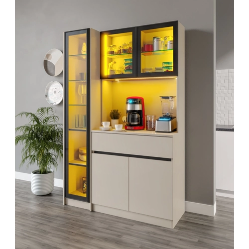 Lora Kum Beji Midi Sol Vitrinli Komple MDF LED Ayd�nlatmal� Kahve K��esi