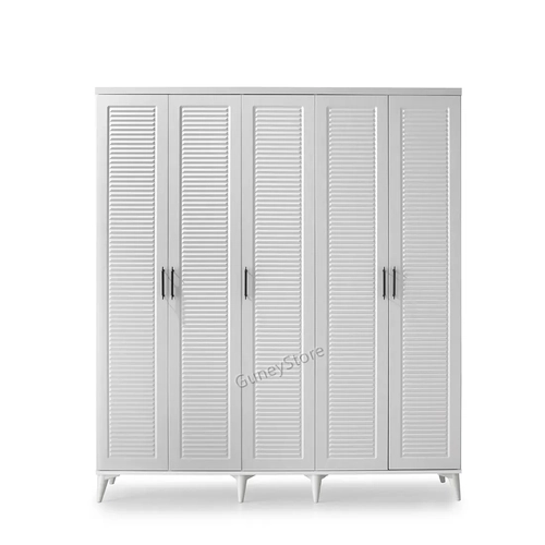 �cretsiz Montaj Paris 5 Kapakl� Komple MDF Beyaz Gard�rop