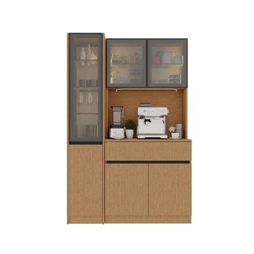 Bambu Midi Sol Vitrinli Komple MDF LED Ayd�nlatmal� Kahve K��esi