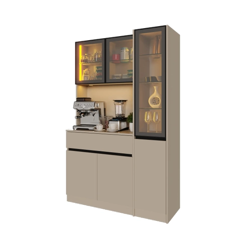 Viona Kum Beji Midi Sa� Vitrinli Komple MDF LED Ayd�nlatmal� Kahve K��esi
