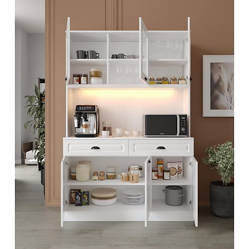 Luna Kahve K��esi - 140 cm MDF Mutfak Dolab� - LED Ayd�nlatmal� - �cretsiz Montaj