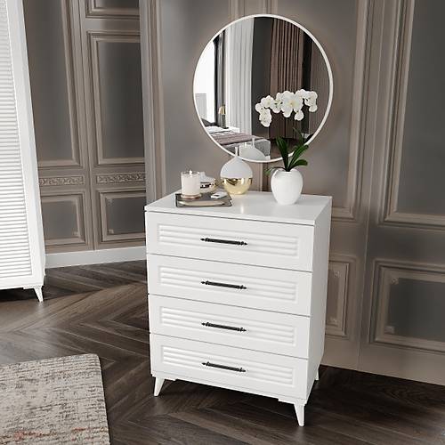 Paris 4 �ekmeceli Aynal� MDF Beyaz �ifonyer