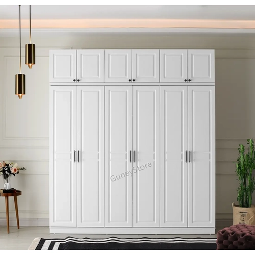 �cretsiz Montaj Sport 6 Kapakl� Y�kl�kl� Komple MDF Beyaz Gard�rop �cretsiz Montaj