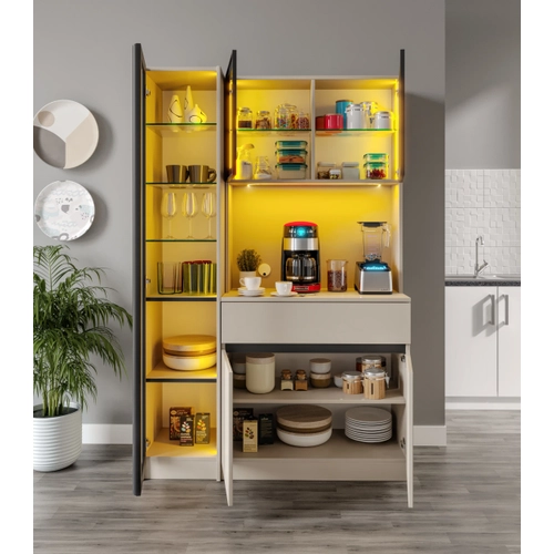 Lora Kum Beji Midi Sol Vitrinli Komple MDF LED Ayd�nlatmal� Kahve K��esi
