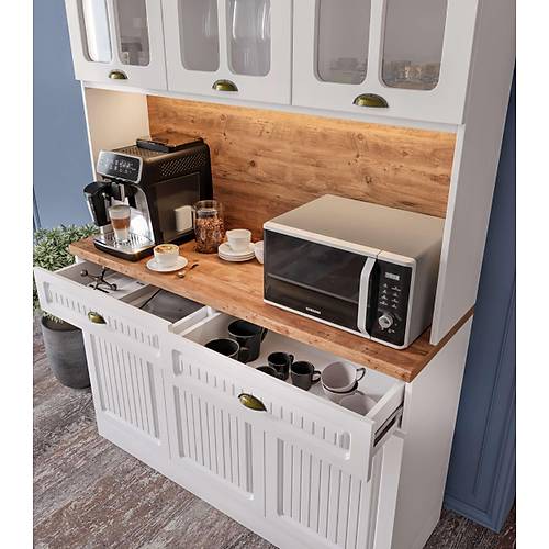 Efes Kahve K��esi - 140 cm MDF Mutfak Dolab� - LED Ayd�nlatmal� - �cretsiz Montaj