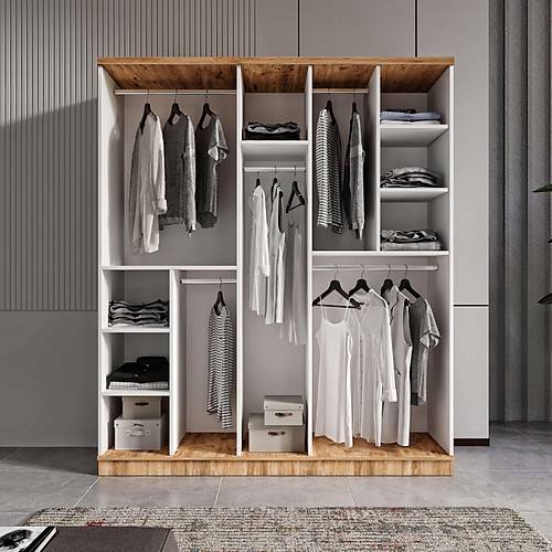 cretsiz Montaj Flora 5 Kapakl Komple MDF Gardrop