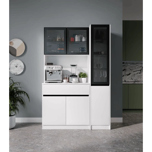 Lotus Midi Sa� Vitrinli Kahve K��esi Komple MDF LED Mutfak Dolab�