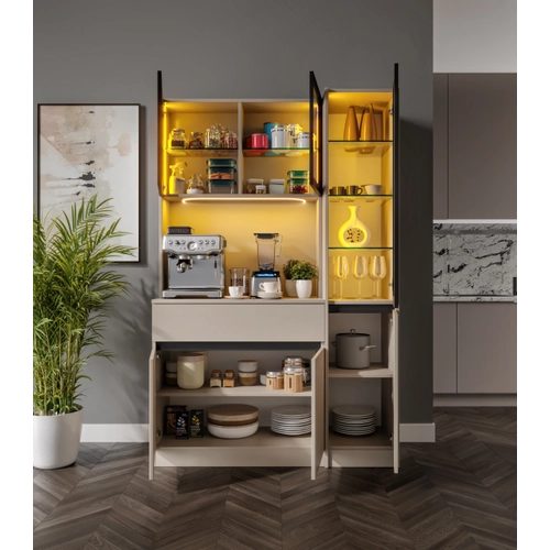 Viona Kum Beji Midi Sa� Vitrinli Komple MDF LED Ayd�nlatmal� Kahve K��esi