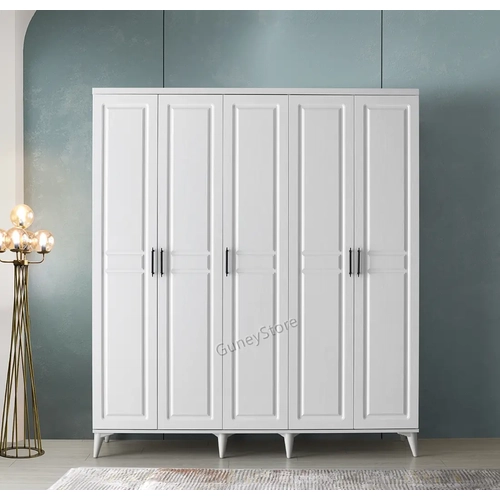 �cretsiz Montaj Sport 5 Kapakl� Komple MDF Beyaz Gard�rop