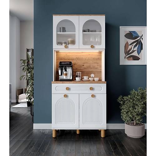 Rosa 2 Kapakl Kahve Kesi  93 cm MDF, LED Aydnlatmal, ok Amal Mutfak ve Airfryer Dolab