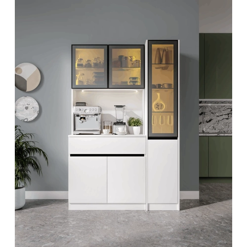 Lotus Midi Sa� Vitrinli Kahve K��esi Komple MDF LED Mutfak Dolab�