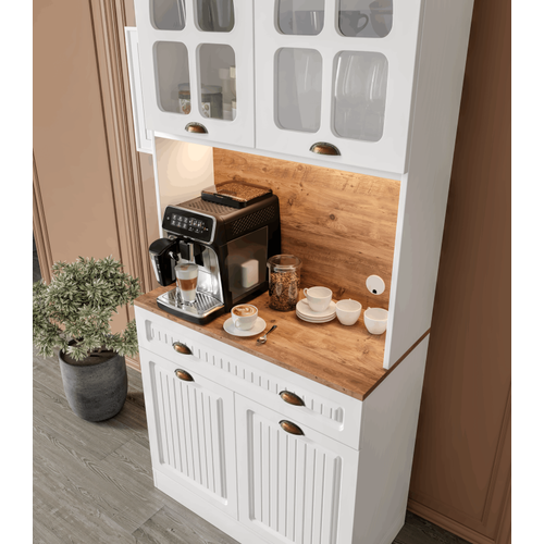 Efes 2 Kapakl� Kahve K��esi � 93 cm MDF, LED Ayd�nlatmal�, �ok Ama�l� Mutfak ve Airfryer Dolab�