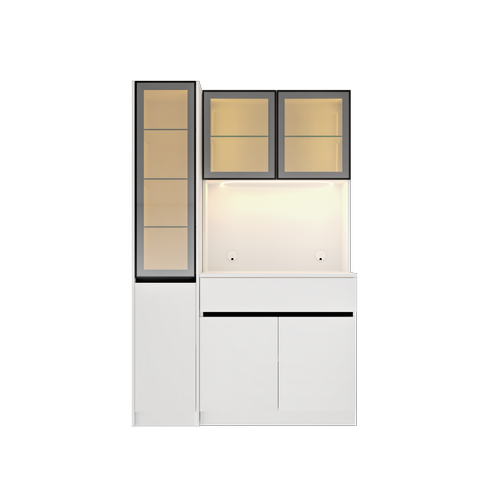 Lotus Midi Sol Vitrinli Kahve K��esi Komple MDF LED Mutfak Dolab�