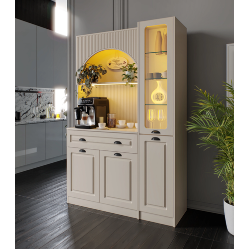 Siena Kum Beji Midi Sa� Vitrinli 130 cm Komple MDF LED Ayd�nlatmal� Kahve K��esi Montaj Dahil