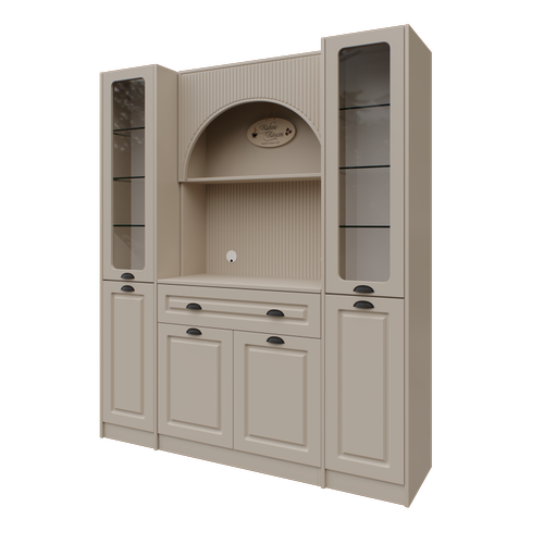 Siena Maxi 170 cm Komple MDF Cam Vitrinli Kahve K��esi - Kum Beji | Montaj Dahil