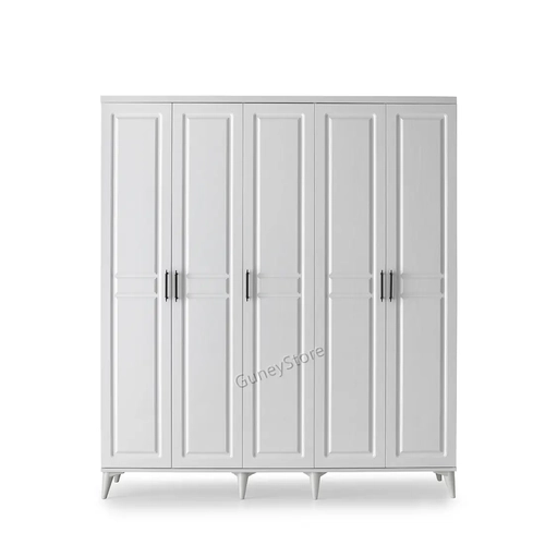 �cretsiz Montaj Sport 5 Kapakl� Komple MDF Beyaz Gard�rop