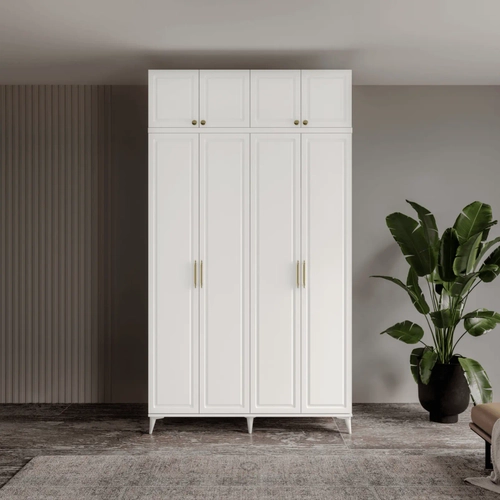�cretsiz Montaj Milas Gold 4 Kapakl� Komple MDF Ayakl� Y�kl�kl� Gard�rop