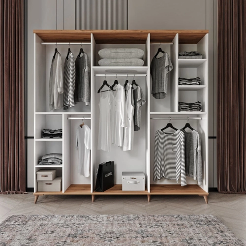 �cretsiz Montaj Bohem 6 Kapakl� Aynal� Komple MDF Gard�rop