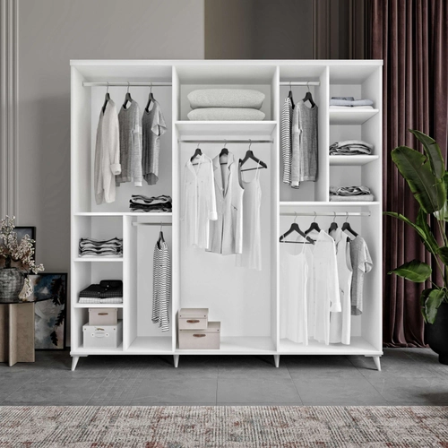 �cretsiz Montaj Milas 6 Kapakl� Komple MDF Beyaz Gard�rop