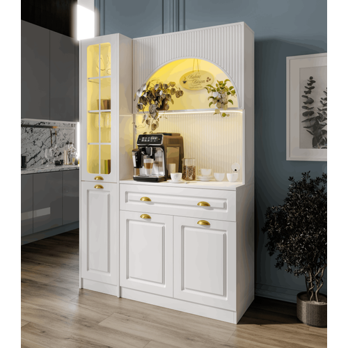 Armoni Gold Midi Kahve K��esi Sol Vitrinli Komple MDF