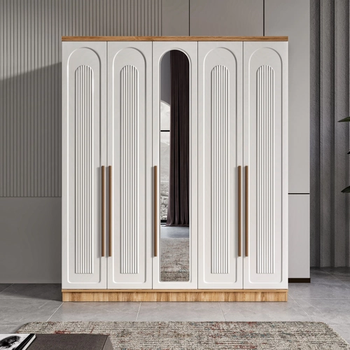 �cretsiz Montaj Flora 5 Kapakl� Aynal� Komple MDF Gard�rop