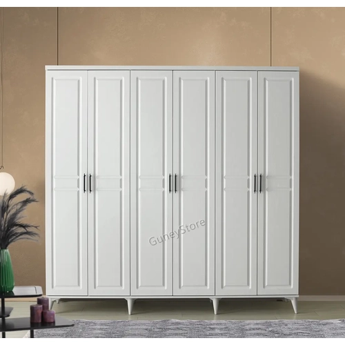 �cretsiz Montaj Sport 6 Kapakl�  Komple MDF Beyaz Gard�rop