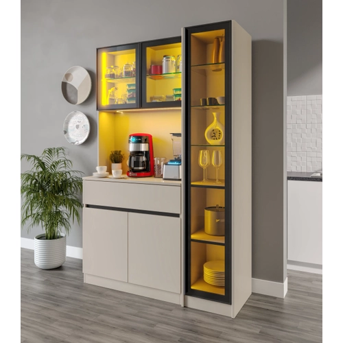 Lora Kum Beji Midi Sa� Vitrinli Komple MDF LED Ayd�nlatmal� Kahve K��esi