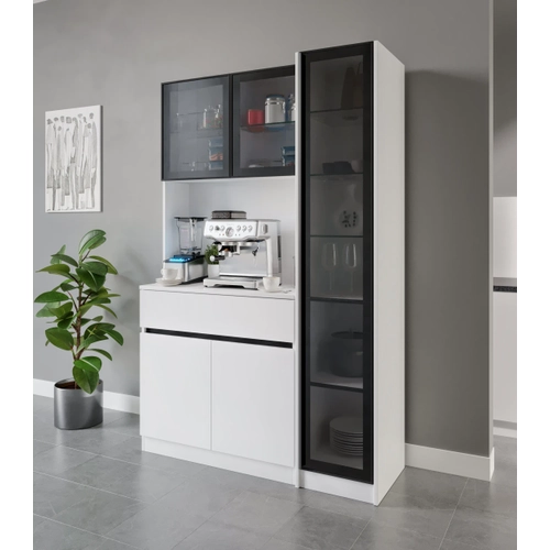 Moon Midi Sa� Vitrinli Kahve K��esi Komple MDF LED Mutfak Dolab�